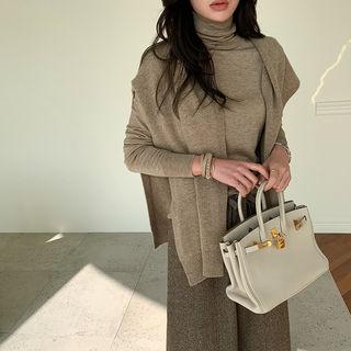 Turtleneck Woolen Knit Top Beige - One Size