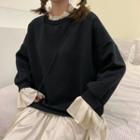 Mock Two-piece Flared-cuff Pullover Dress Black - One Size