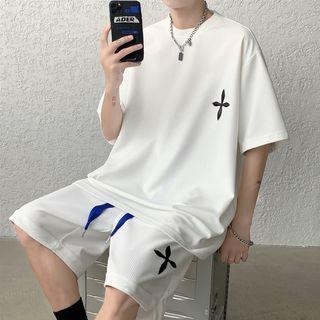 Set: Short-sleeve Cross Applique T-shirt + Shorts