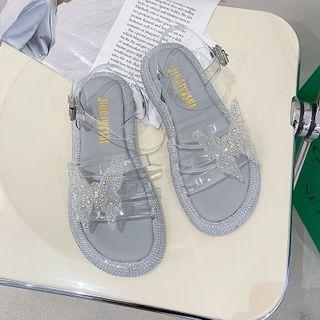 Pvc Panel Rhinestone Ankle-strap Flat Sandals