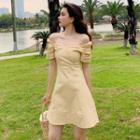 Short-sleeve Crinkled A-line Mini Dress