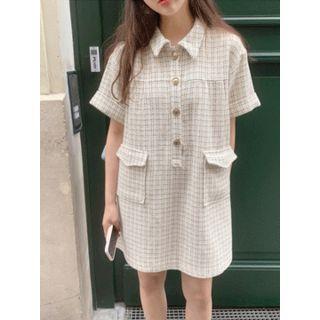 Button-detail Tweed Minidress