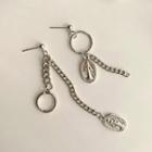 Non-matching Rhinestone Coin Drop Earring 1 Pair - As Shown In Figure - One Size