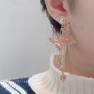 Butterfly Rhinestone Fringed Earring 1 Pair - Light Orange - One Size