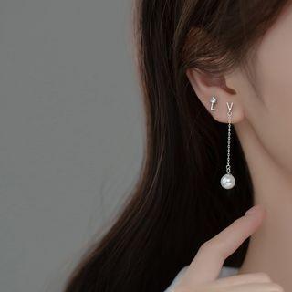 Asymmetrical Letter Earring 1 Pair - Asymmetric - Silver - One Size
