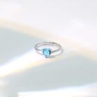 Rhinestone Heart Ring Ring - Blue Rhinestone - Silver - One Size
