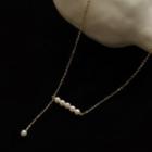 Faux Pearl Pendant Sterling Silver Necklace White Faux Pearl - Gold - One Size