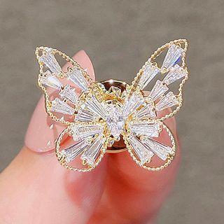 Butterfly Rhinestone Alloy Brooch Ly616 - Silver Rhinestone - Gold - One Size
