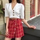 Short-sleeve Crop Top / Mini Plaid Skort