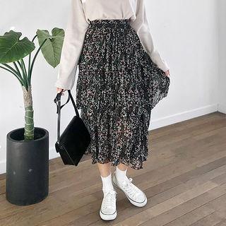 Floral Tier-ruffled Long Skirt