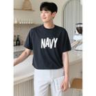 Navy Printed Loose-fit T-shirt