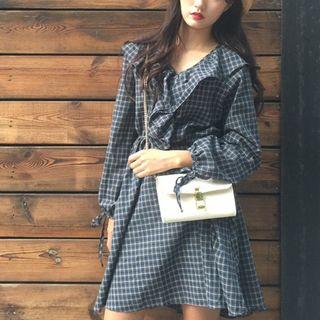 Checked V-neck Dress