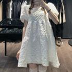 Puff-sleeve Mini A-line Dress White - One Size