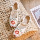 Floral Embroidered Ankle-strap Flats