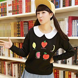 Peter Pan Collar Fruit Print Long-sleeve T-shirt