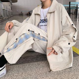 Set: Zipped Jacket + Plaid Panel Harem Pants
