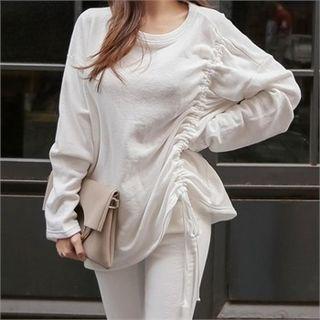 Round-neck Drawstring-trim T-shirt