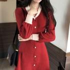 Color-block Slim-fit Long-sleeve Knit Dress