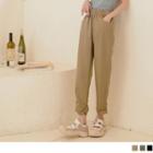 Mid-rise Plain Ruched Tapered Pants