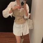 Mock Two-piece Gathered-waist Shirtdress As Shown In Figure - One Size