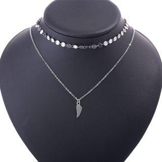 Alloy Wing Pendant Layered Choker Necklace Silver - One Size