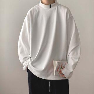 Lightening Bolt Embroidered Mock-neck Sweatshirt