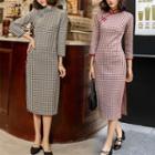 Traditional Chinese 3/4-sleeve Plaid Dress