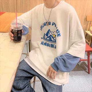 Mock Two-piece Mountain Print Pullover