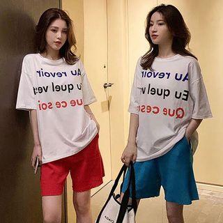Loose-fit Lettering Crop T-shirt/knitted Plain Shorts