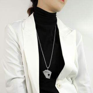 Poker Card Pendant Alloy Necklace 1909 - Charm & Chain - Silver - One Size