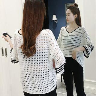 Perforated Panel 3/4-sleeve Top