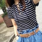 Lace-up Striped Short-sleeve T-shirt