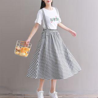 Gingham Midi Suspender Skirt