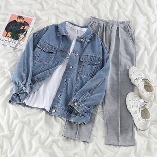 Washed Denim Jacket / Plain Sweatpants