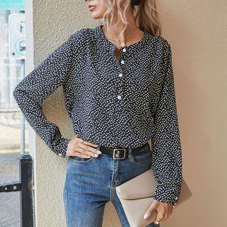Long-sleeve Print Button Blouse