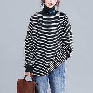 Turtleneck Striped Pullover Stripes - Black & White - One Size