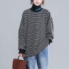 Turtleneck Striped Pullover Stripes - Black & White - One Size