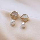 Rhinestone Pearl Dangle Earring 1 Pair - White Pearl - Gold - One Size
