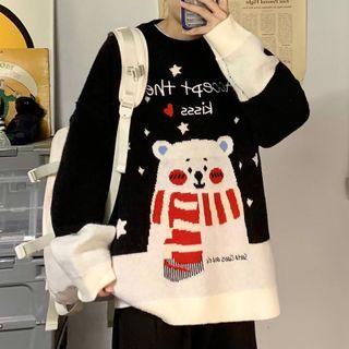 Color Block Bear Jacquard Sweater