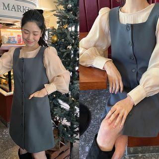 Button-up Mini Pinafore Dress