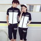 Set: Couple Matching Short-sleeve Zip Jacket + Capri Sweatpants