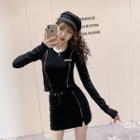 Set: Crew-neck Long-sleeve T-shirt + Drawstring Mini Skirt