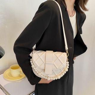 Faux Pearl Flap Shoulder Bag