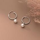 Faux Pearl Hoop Earring 1 Pair - S925 Silver - Silver - One Size