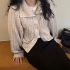 Long-sleeve High-neck Cropped Cut-out Knit Top