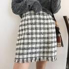 Fringed Plaid A-line Skirt