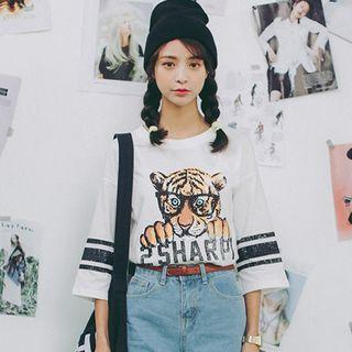 Tiger Print 3/4 Sleeve T-shirt