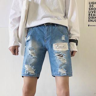 Ripped Applique Denim Shorts