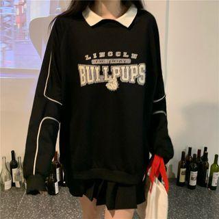 Lettering Collared Sweatshirt Black - One Size