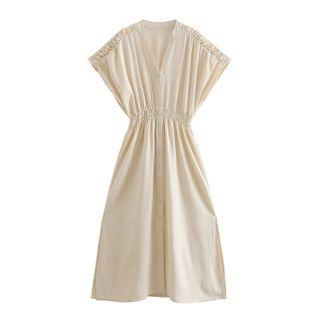 Cap-sleeve Midi Smock Dress